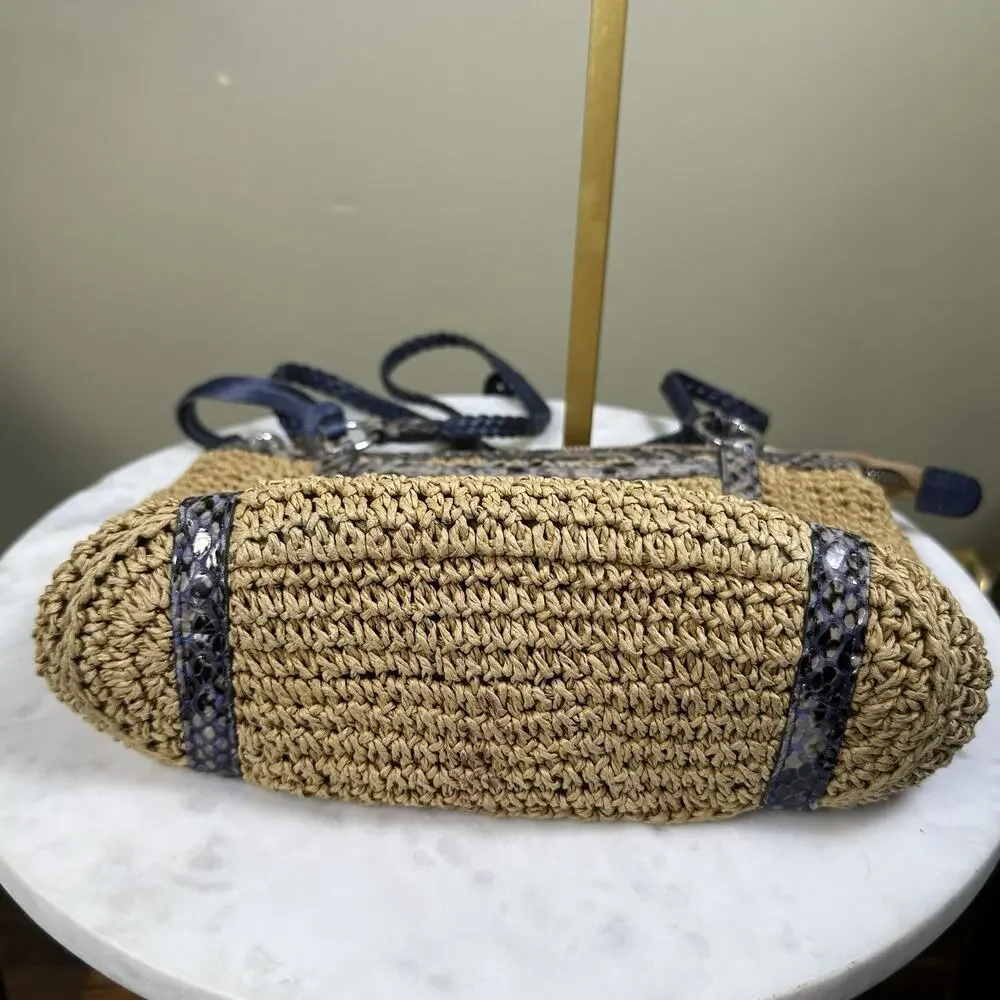 BRIGHTON Leela Raffia weave Bag satchel shoulder bag Braided Leather straps
